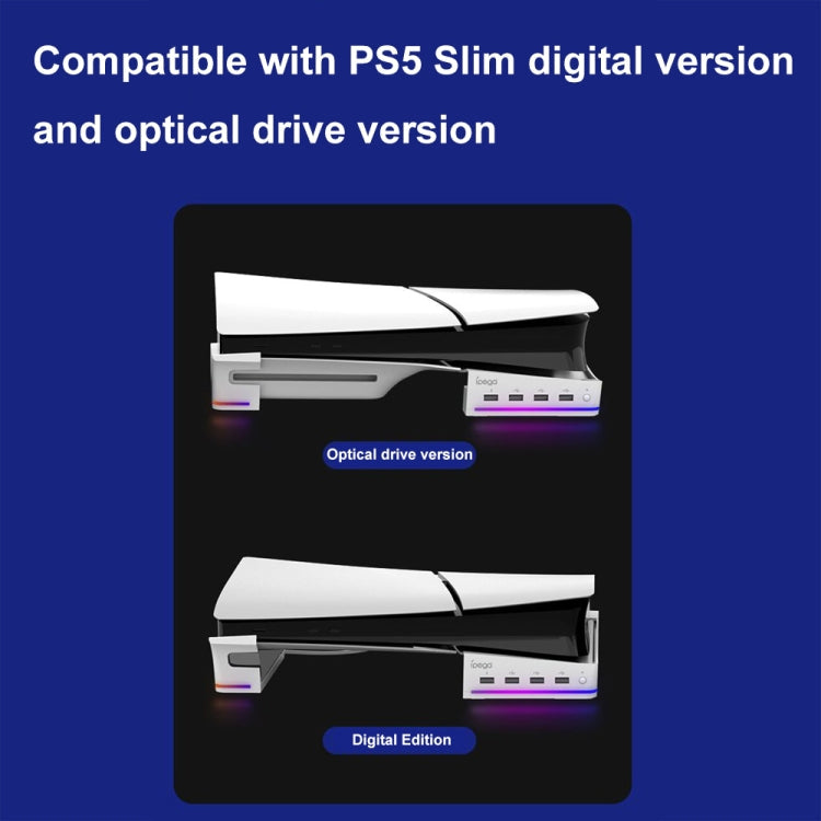 For Sony PS5 Slim IPEGA PG-P5S021 RGB Light Host Horizontal Stand With 4 USB HUBs, Color: White