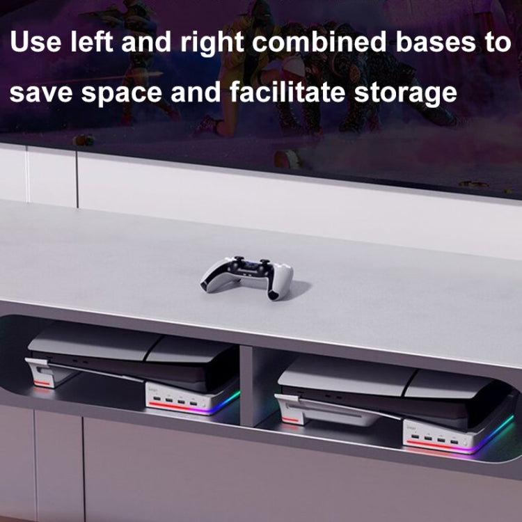For Sony PS5 Slim IPEGA PG-P5S021 RGB Light Host Horizontal Stand With 4 USB HUBs, Color: White