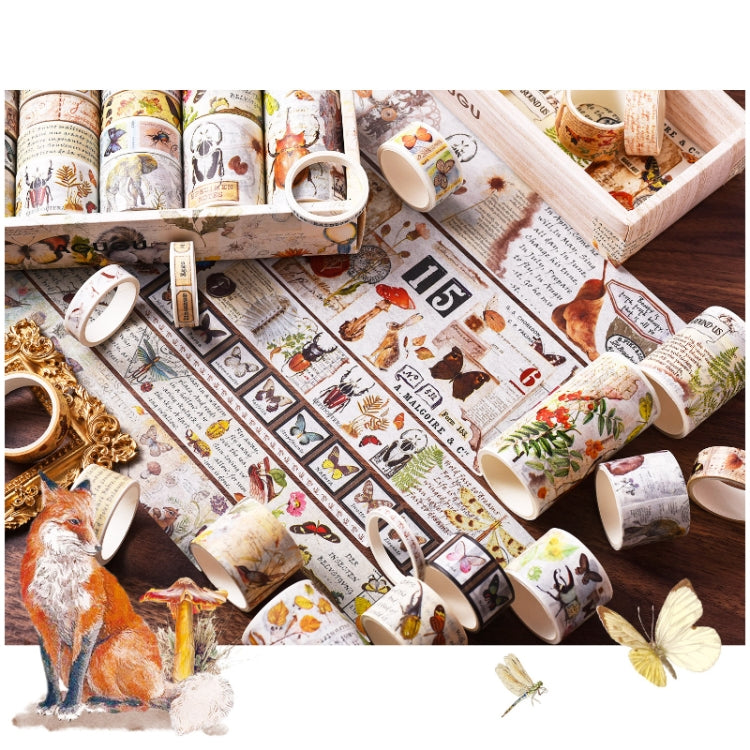 18rolls /Box  Nostalgic Memory Washi Tape Set Retro Style DIY Scrapbook Stickers, Style: Forest Dense Language