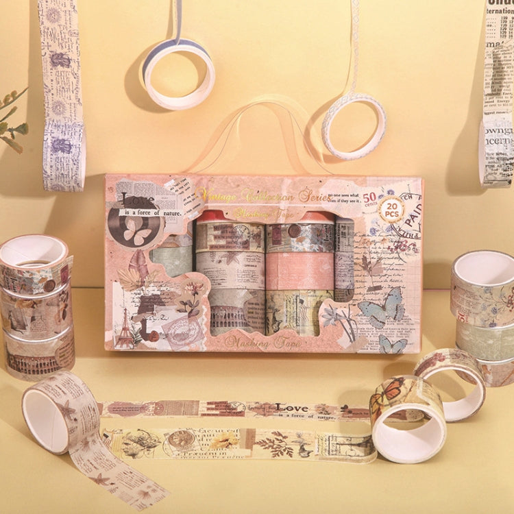 20rolls /Box Art Animals Flowers Washi Tape Set DIY Scrapbook Stickers, Style: Retro Journal Series