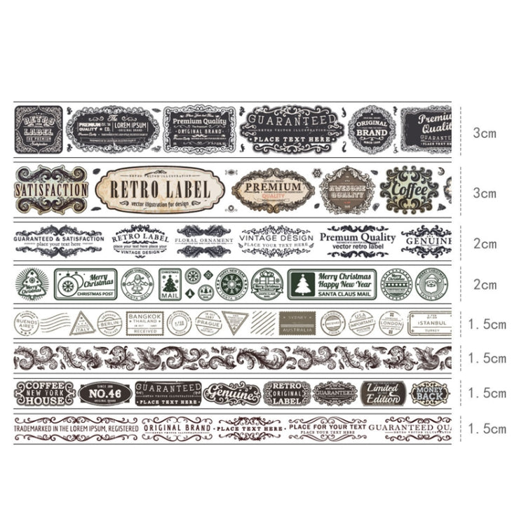 8rolls /Box  Ancient Style Transparent PET Tape Set for Journaling 3cm x 2+2cm x 2+1.5cm x 4(Badge Pattern)