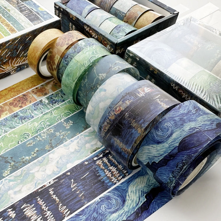 8rolls /Box  Ancient Style Transparent PET Tape Set for Journaling 3cm x 2+2cm x 2+1.5cm x 4(Van Gogh)