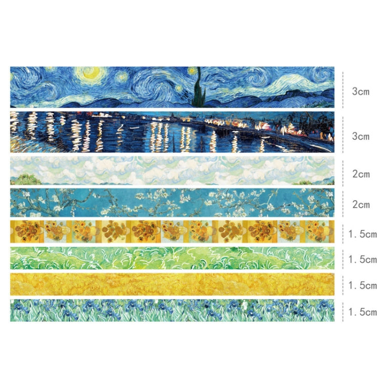 8rolls /Box  Ancient Style Transparent PET Tape Set for Journaling 3cm x 2+2cm x 2+1.5cm x 4(Van Gogh)