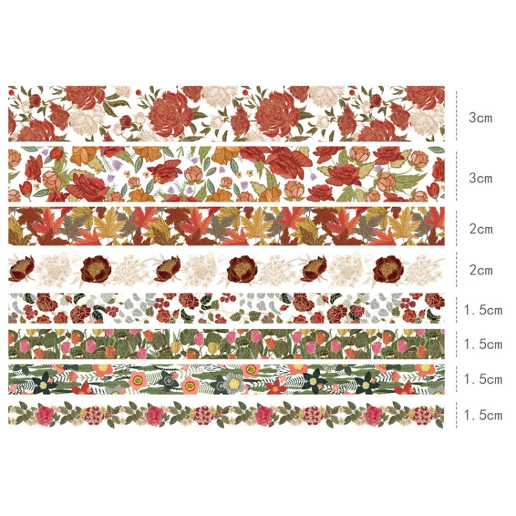 8rolls /Box  Ancient Style Transparent PET Tape Set for Journaling 3cm x 2+2cm x 2+1.5cm x 4(Flourishing Blossoms)