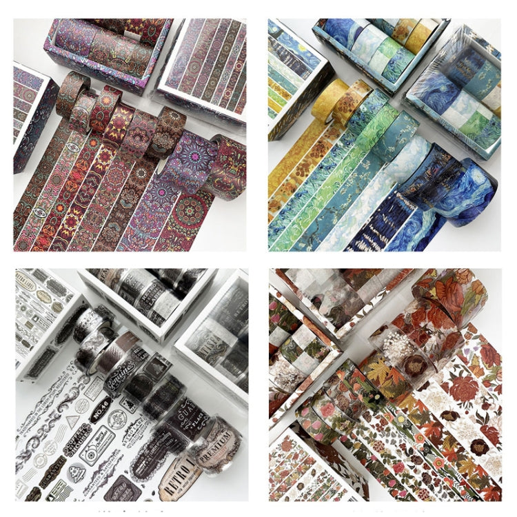 8rolls /Box  Ancient Style Transparent PET Tape Set for Journaling 3cm x 2+2cm x 2+1.5cm x 4(Flourishing Blossoms)
