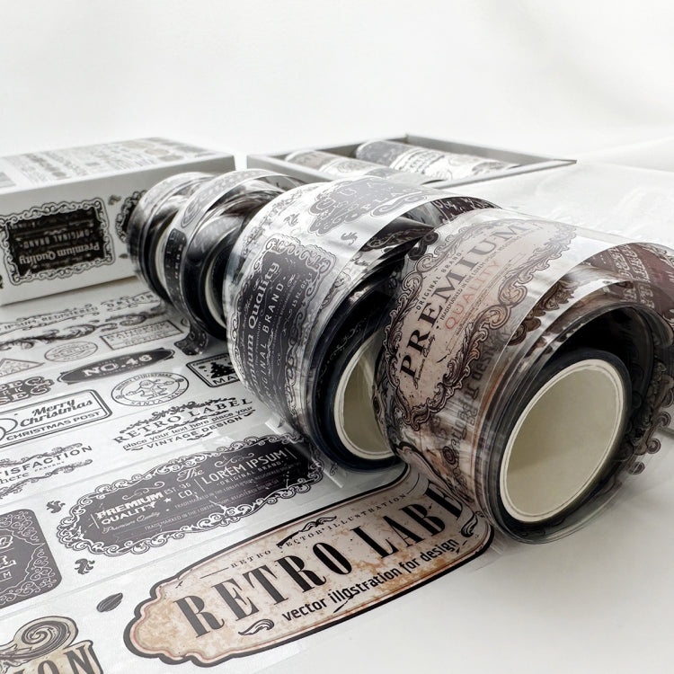 8rolls /Box  Ancient Style Transparent PET Tape Set for Journaling 3cm x 2+2cm x 2+1.5cm x 4(Badge Pattern)