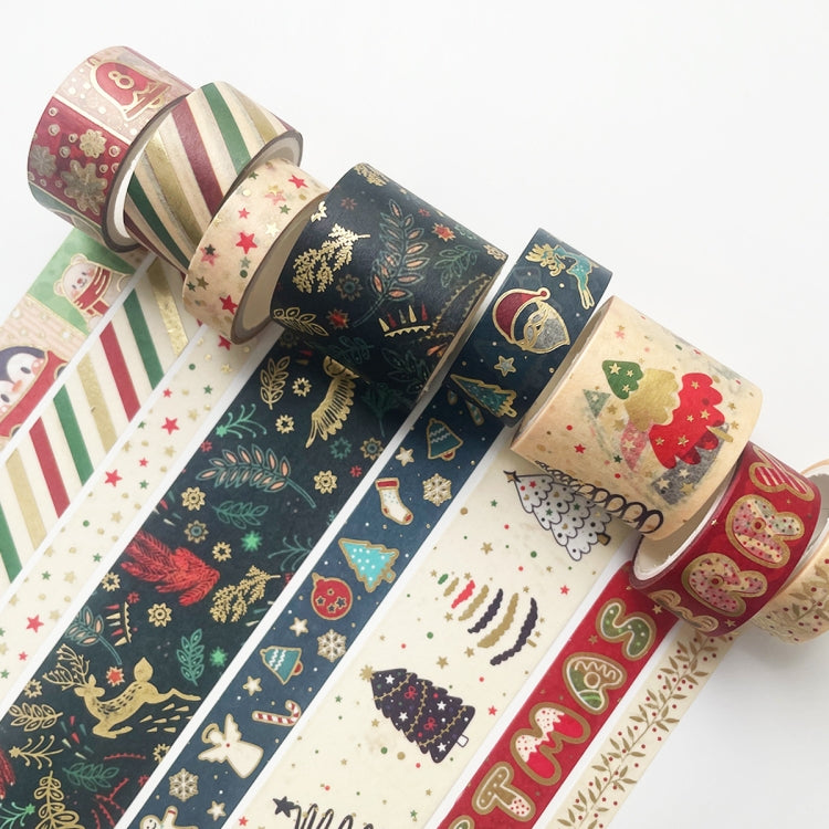 8rolls /Box Christmas Gold Foil Washi Tape Set for Journaling DIY Crafts 3cm x 2+1.5cm x 4+1cm x 2