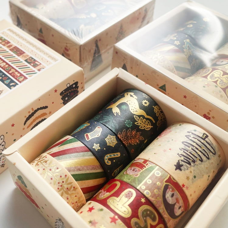 8rolls /Box Christmas Gold Foil Washi Tape Set for Journaling DIY Crafts 3cm x 2+1.5cm x 4+1cm x 2