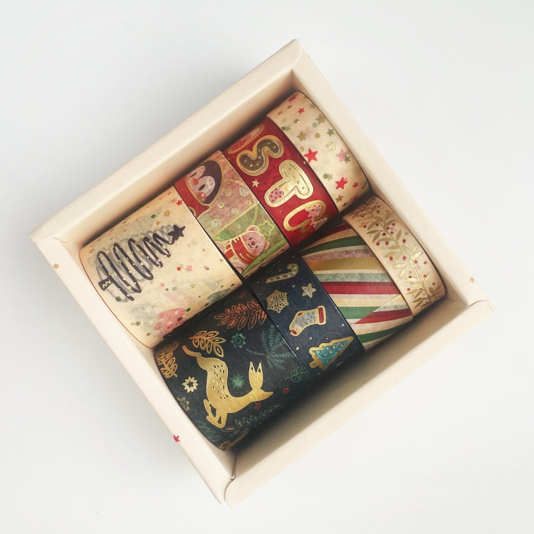 8rolls /Box Christmas Gold Foil Washi Tape Set for Journaling DIY Crafts 3cm x 2+1.5cm x 4+1cm x 2