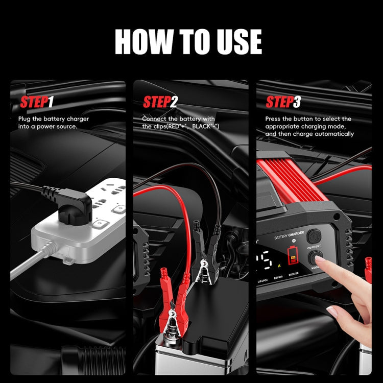 FOXSUR 25A 12V/24V Portable High-Power Car Ship Motorcycle Charger(US Plug)