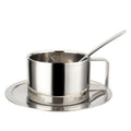 304 Stainless Steel 3 In 1 Double Layer Coffee Cup With Dish and Spoon Heat Insulation and Anti-Scald Milk Tea Mug(Stainless Steel Color)