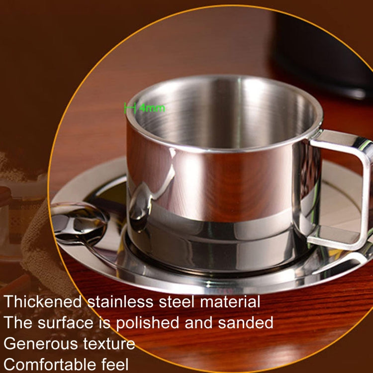 304 Stainless Steel 3 In 1 Double Layer Coffee Cup With Dish and Spoon Heat Insulation and Anti-Scald Milk Tea Mug(Stainless Steel Color)