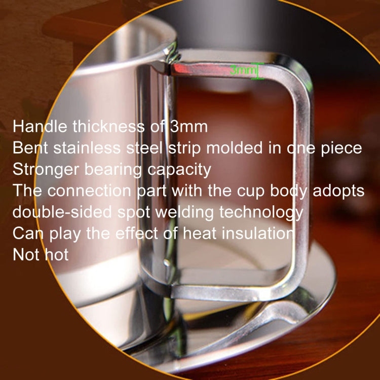 304 Stainless Steel 3 In 1 Double Layer Coffee Cup With Dish and Spoon Heat Insulation and Anti-Scald Milk Tea Mug(Stainless Steel Color)