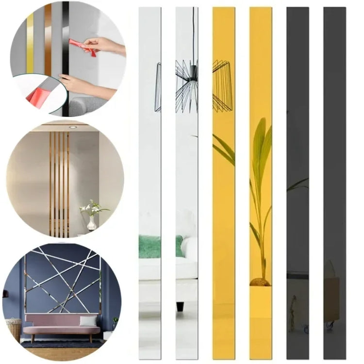 10pcs 1x90cm 3D Mirror Wall Stickers Beautiful Edge Decorative Strip Living Room TV Background Decorative Self-adhesive Beltline Sewing(Black)