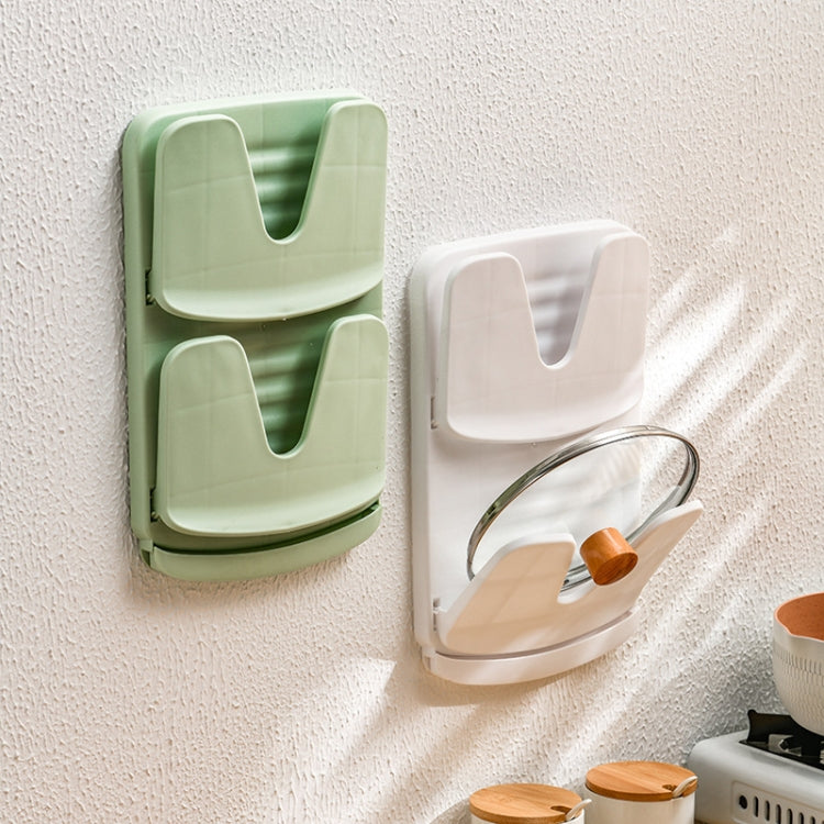 Wall Mounted Pot Lid Holder Kitchen Double Layer Multifunctional Folding Rack(White)