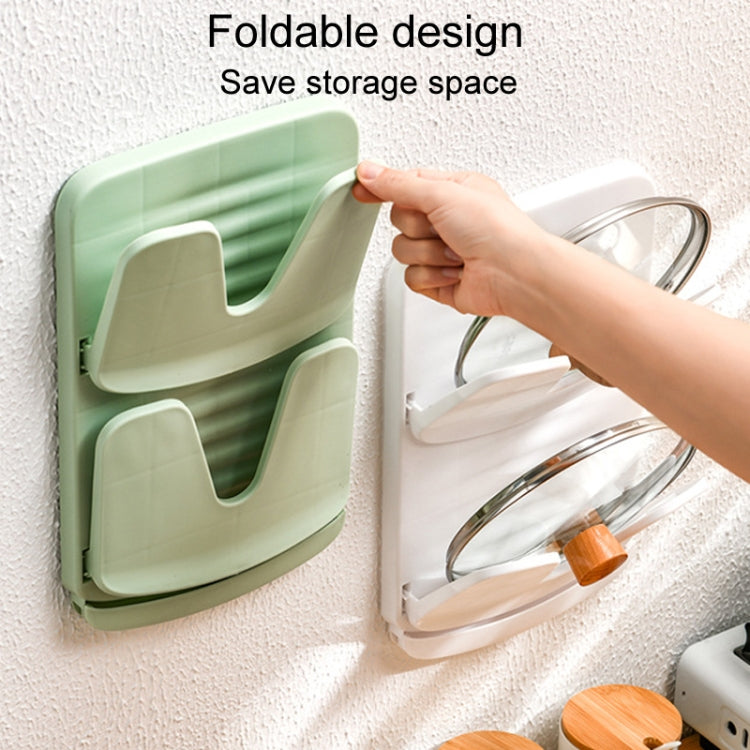 Wall Mounted Pot Lid Holder Kitchen Double Layer Multifunctional Folding Rack(Green)