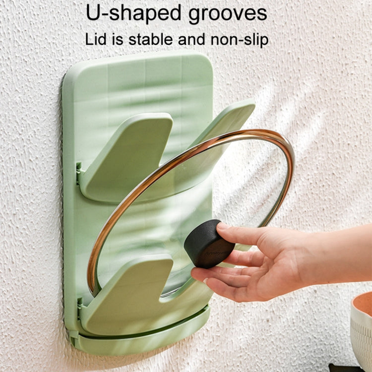 Wall Mounted Pot Lid Holder Kitchen Double Layer Multifunctional Folding Rack(Green)