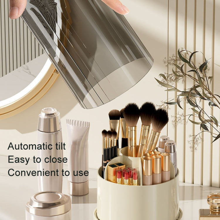 Rotation Dustproof Makeup Brush Storage Tube Dressing Table Desktop Pen Tube(Transparent Black)