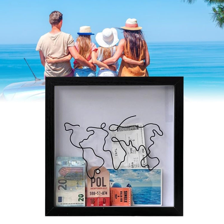 29 x 29cm Travel Shadow Box Frame with Slot for Keepsakes,Money,Ticket(Black)