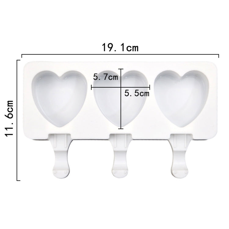 3 Grids Heart Shape Ice Cream Model DIY Pudding Mold Without Stick(White)