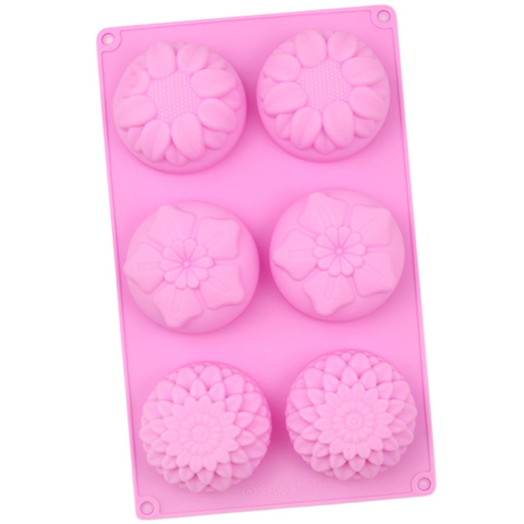 6 Grids 3 Groups Flower Shape Silicone Cake Mold Baking DIY Handmade Soap Model Sunflower Moon Cake Mold(Pink)