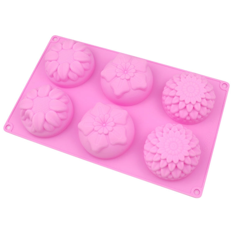6 Grids 3 Groups Flower Shape Silicone Cake Mold Baking DIY Handmade Soap Model Sunflower Moon Cake Mold(Pink)