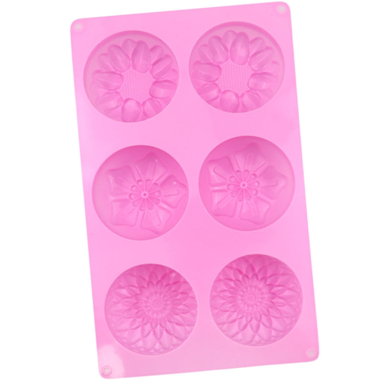6 Grids 3 Groups Flower Shape Silicone Cake Mold Baking DIY Handmade Soap Model Sunflower Moon Cake Mold(Pink)