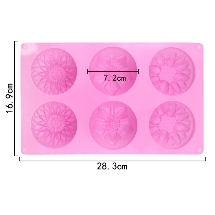 6 Grids 3 Groups Flower Shape Silicone Cake Mold Baking DIY Handmade Soap Model Sunflower Moon Cake Mold(Pink)