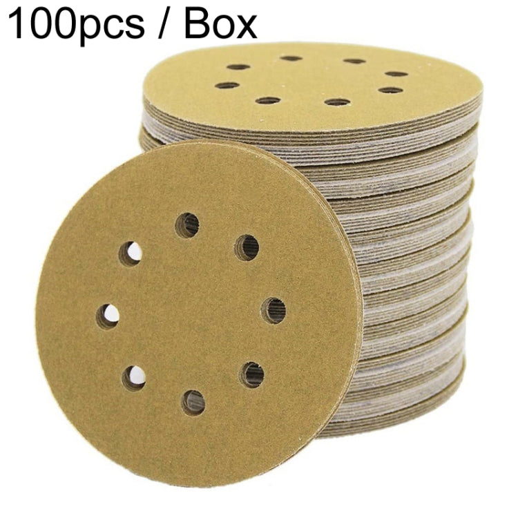 100pcs / Box 5 Inch 8 Holes Round Disc Sanding Sandpaper 125mm Yellow Sand Flocking Sheet, Grit: P100
