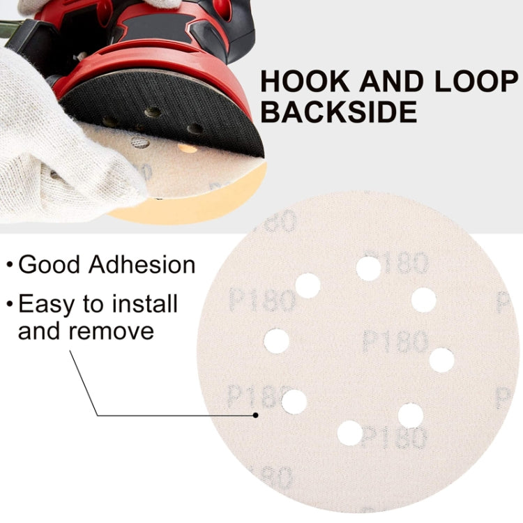 100pcs / Box 5 Inch 8 Holes Round Disc Sanding Sandpaper 125mm Yellow Sand Flocking Sheet, Grit: P400