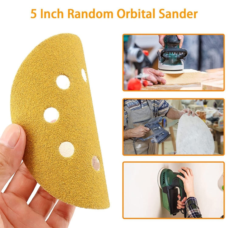 100pcs / Box 5 Inch 8 Holes Round Disc Sanding Sandpaper 125mm Yellow Sand Flocking Sheet, Grit: P180