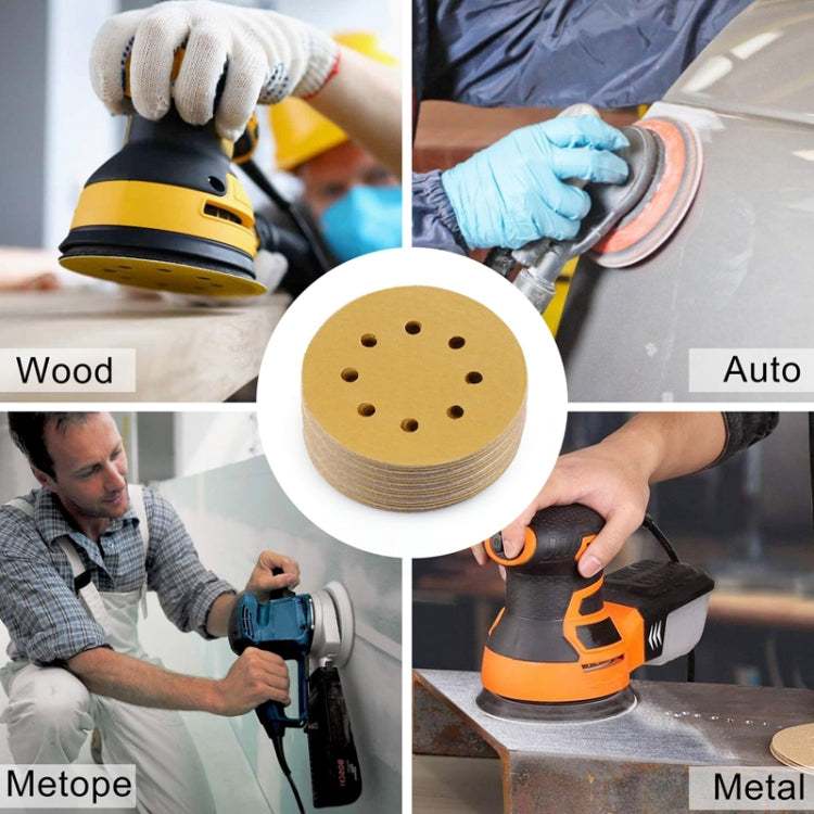 100pcs / Box 5 Inch 8 Holes Round Disc Sanding Sandpaper 125mm Yellow Sand Flocking Sheet, Grit: P220