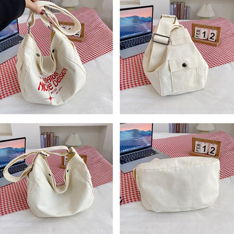 Large Capacity Canvas Bag Women Tote Printed Letter Casual Simple Shoulder Bag(Khaki)