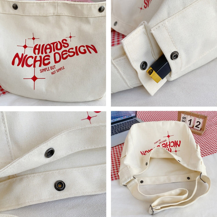 Large Capacity Canvas Bag Women Tote Printed Letter Casual Simple Shoulder Bag(White)
