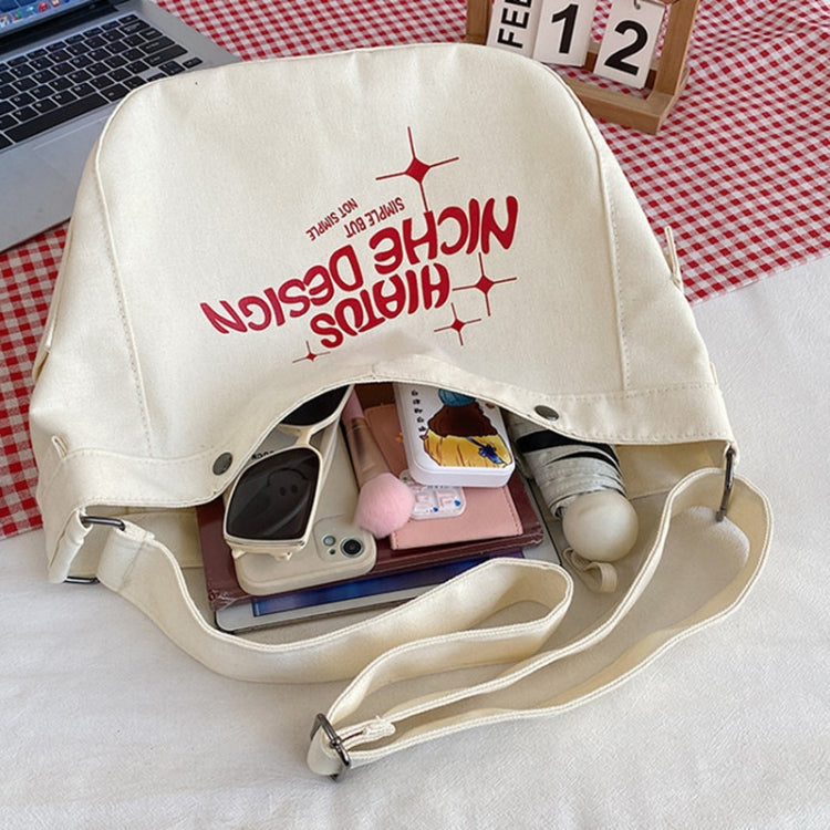 Large Capacity Canvas Bag Women Tote Printed Letter Casual Simple Shoulder Bag(Khaki)