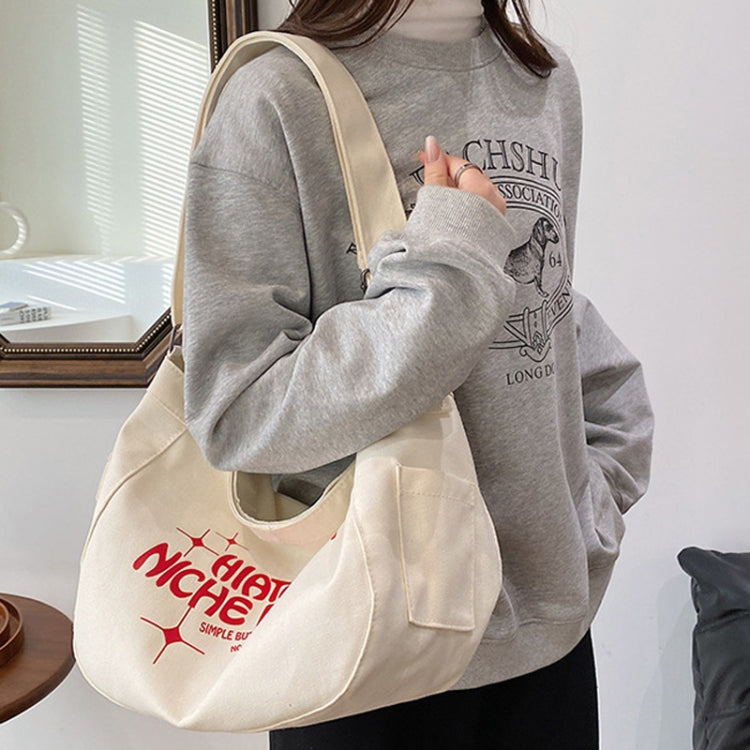 Large Capacity Canvas Bag Women Tote Printed Letter Casual Simple Shoulder Bag(White)