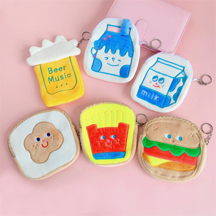 Cute Breakfast Cartoon Wallet Coin Lipstick Data Cable Storage Bag Purse, Style: Yogurt