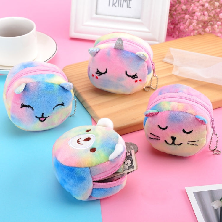 Mini Colorful Round Plush Coin Purse Lipstick Data Cable Portable Bag, Style: Big Eyes Colt