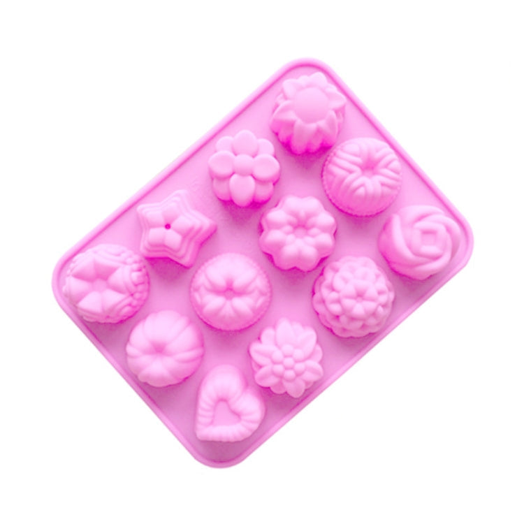 12 Grids Different Flower Grass Shape Silicon Model Kitchen Baking Cake Model DIY Handmade Soap Mould, Specification: Pink Heavy Model
