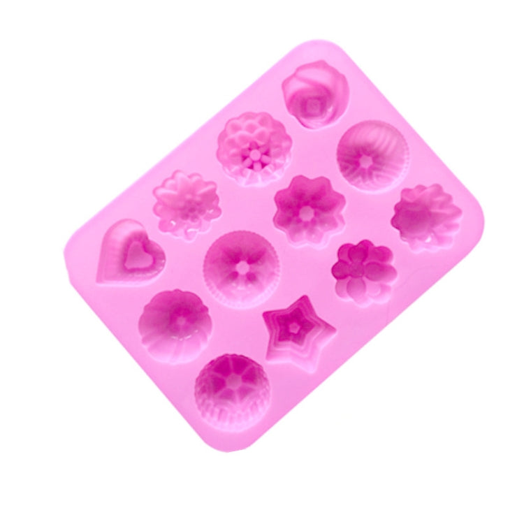 12 Grids Different Flower Grass Shape Silicon Model Kitchen Baking Cake Model DIY Handmade Soap Mould, Specification: Pink Light Model