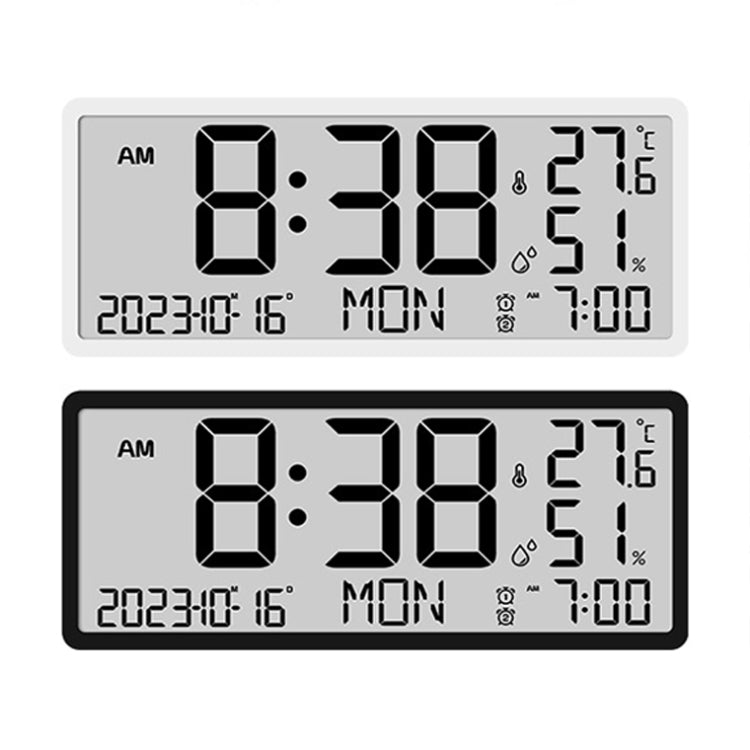 LCD Multifunctional Living Room Wall Clock Electronic Clock With Date/Temperature/Humidity Display(Black)