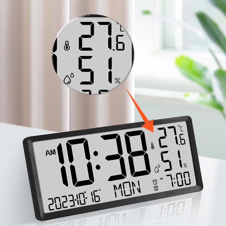 LCD Multifunctional Living Room Wall Clock Electronic Clock With Date/Temperature/Humidity Display(Black)