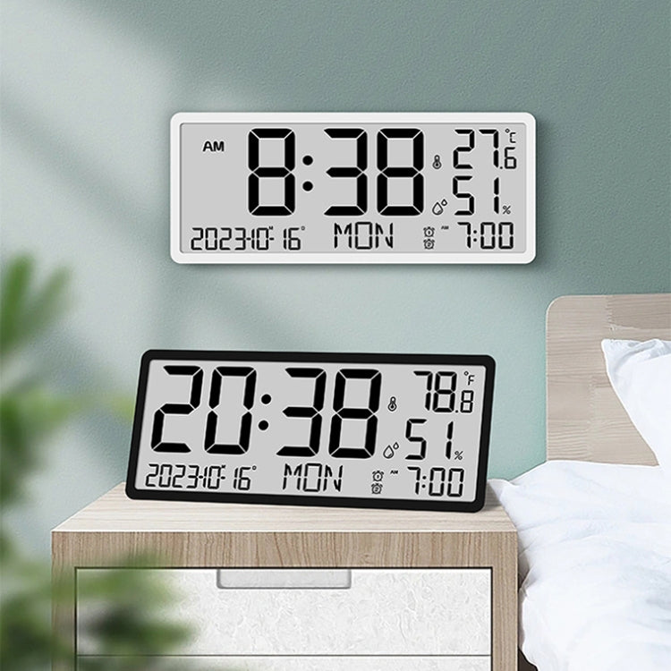 LCD Multifunctional Living Room Wall Clock Electronic Clock With Date/Temperature/Humidity Display(Black)