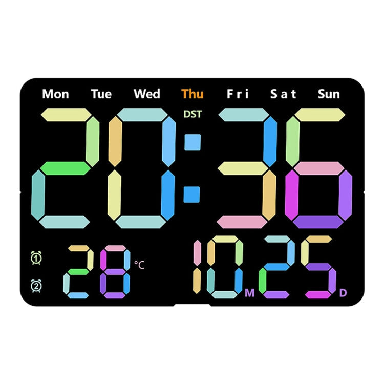 Multifunctional LED Digital Display Electronic Wall Clock Living Room Silent Alarm Clock, Color: Colorful