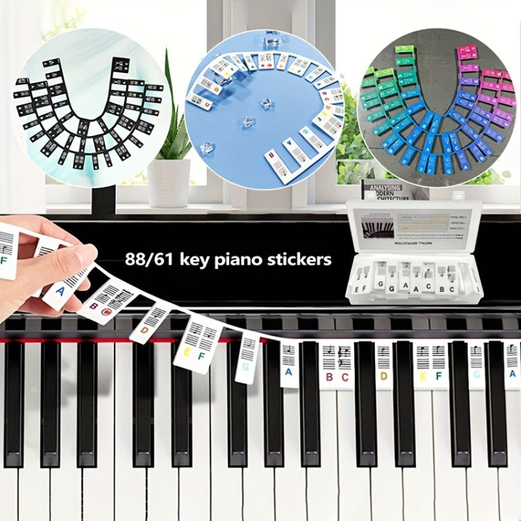 Silicone Piano Notes Guide Removable Piano Keyboard, Spec: 61 Keys White Bottom Black Text