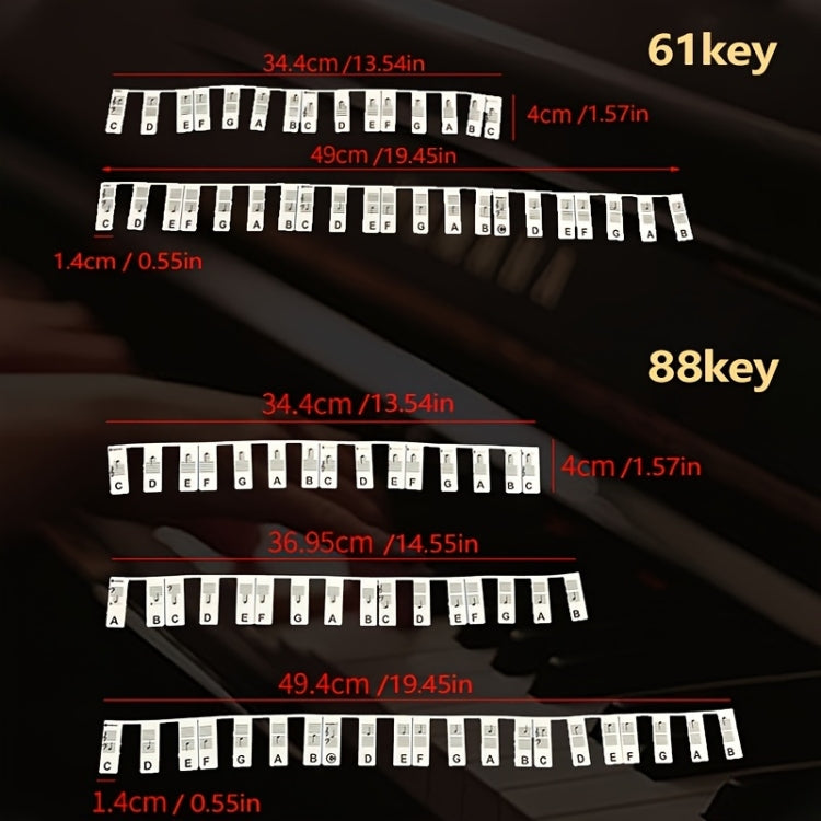 Silicone Piano Notes Guide Removable Piano Keyboard, Spec: 61 Keys White Bottom Black Text