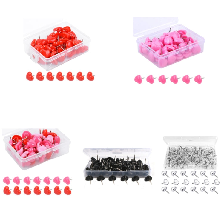 100pcs /Box 10.6x7.8x1.8cm Love Plastic Studs DIY Office School Colorful Pins(Transparent)