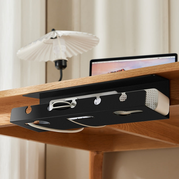 Under Desk Cable Organizer Hole-Free Home Computer Table Bottom Power Cord Plug Storage Rack(White)