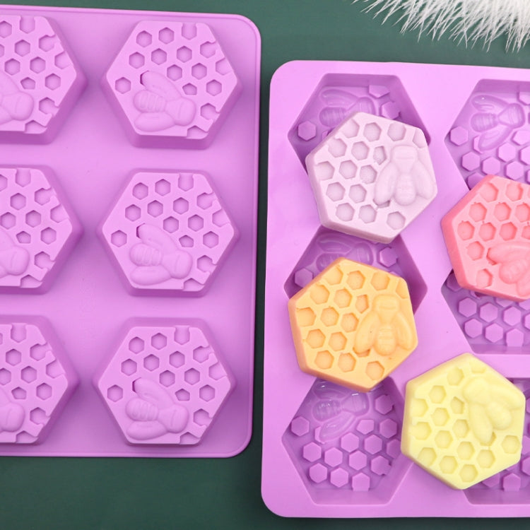 6 Grids Bee Hive Silicone Cake Molds Handmade Aroma Soap Mould(Purple)