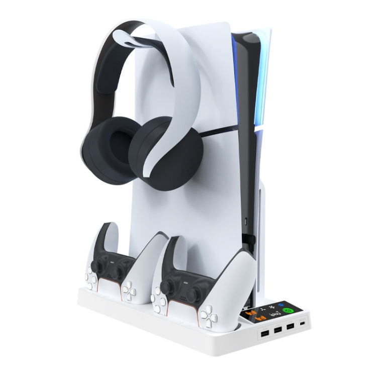 For PS5 Slim iplay HA-8006 Console Multifunctional Cooling Dock Handle Dual Charging Stand Handle Headphone Organizer(Black)